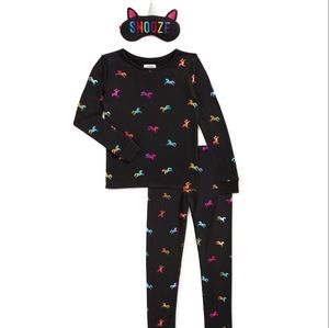 Unicorn Cozy Jams Girls 2-Piece Pajama Set with Matching Eye Mask